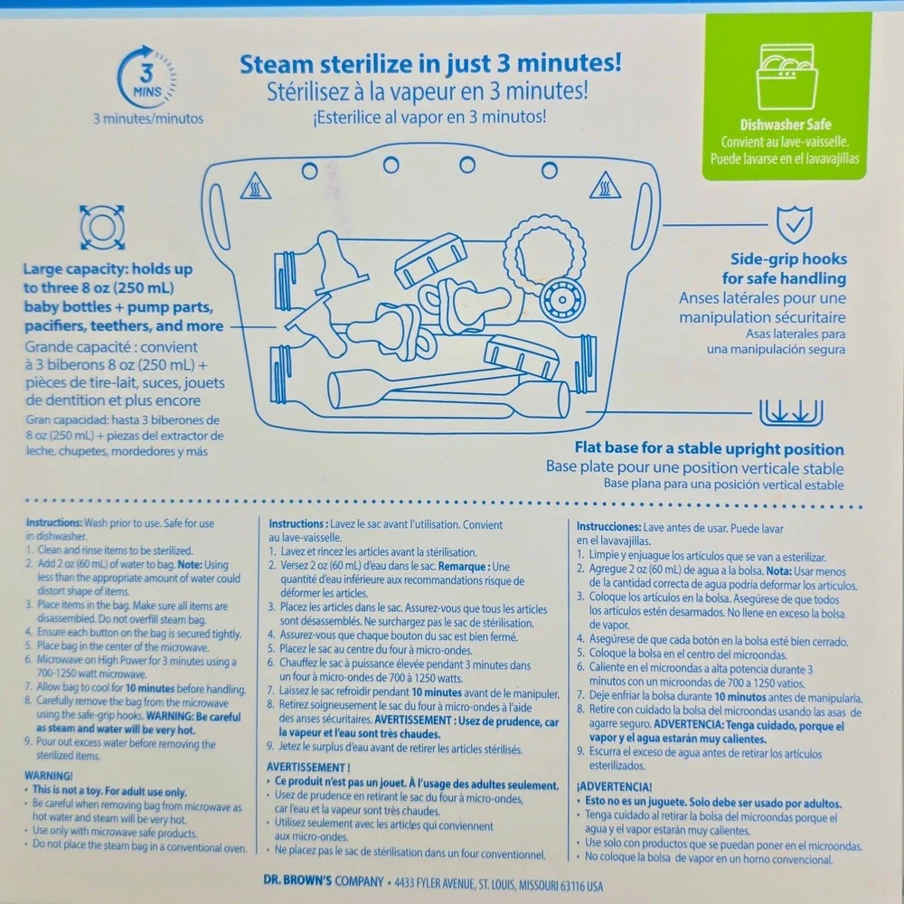 Dr Browns Microwave‎ Sterilizer Bag Reusable Silicone Hygiene New Parents Baby
